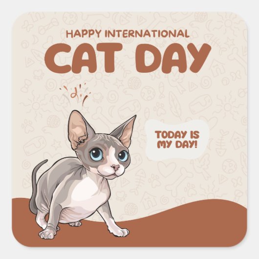 International Cat Day Sphynx Celebration Art Quadratischer Aufkleber (Vorderseite)
