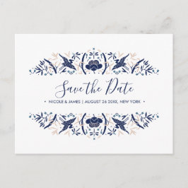 International > Japanisch | Crested ibis Blue Wedd Ankündigungspostkarte