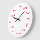 International Languages Clock (Red / Crimson) Große Wanduhr (Winkel)