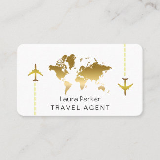 International Travel Agent World Map Gold Glitzer  Visitenkarte