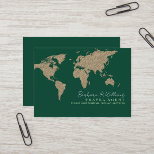 International Travel Agent World Map Green Visitenkarte