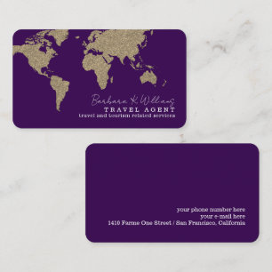 International Travel Agent World Map Lila Visitenkarte