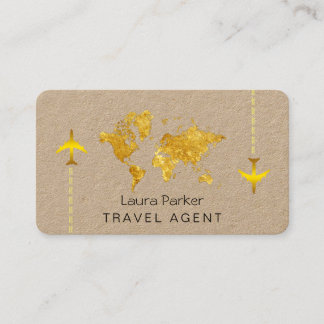 International Travel World Map Gold Glitzer Visitenkarte