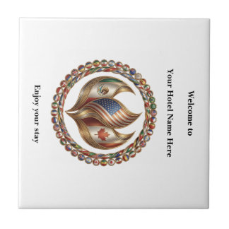 International Unity Flame with World Flags Emblem Fliese