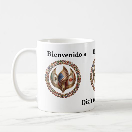 International Unity Flame with World Flags Emblem  Kaffeetasse (Links)