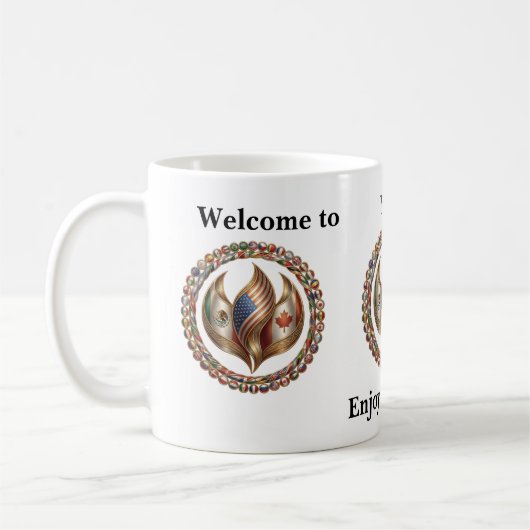 International Unity Flame with World Flags Emblem  Kaffeetasse (Links)