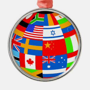 Internationale Flaggen Globus Erde Ornament Aus Metall