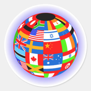 Internationale Flaggen Globus Erde Runder Aufkleber