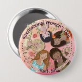 Internationale Frauentage Rosa Feminine Portraits Button (Vorne & Hinten)