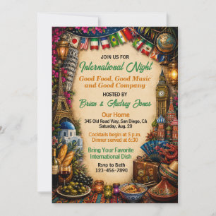 Internationale Nacht Erwachsene Dinnerparty Einladung