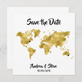 Internationale Paare Weltkarte Wechselherzen Save The Date (Vorne/Hinten)