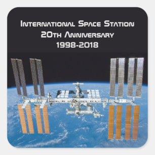 Internationale Raumstation ISS 20 Jahre alt Quadratischer Aufkleber