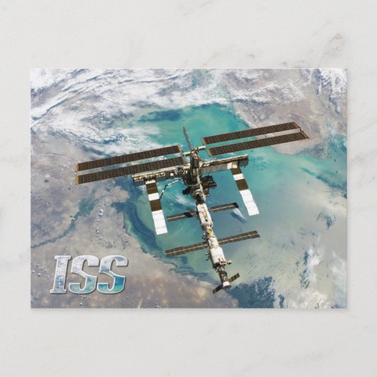 Internationale Raumstation (ISS) und Erde Postkarte (Vorderseite)