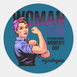 Internationaler Frauentag 2026 Geben um zu gewinne Runder Aufkleber