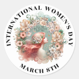 Internationaler Frauentag 8. März Feminine Runder Aufkleber