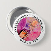 Internationaler Frauentag 8. März Rosa Kunst Button (Vorne & Hinten)