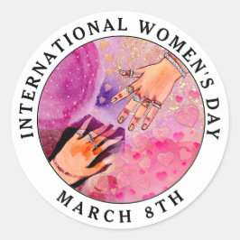 Internationaler Frauentag 8. März Rosa Kunst Runder Aufkleber