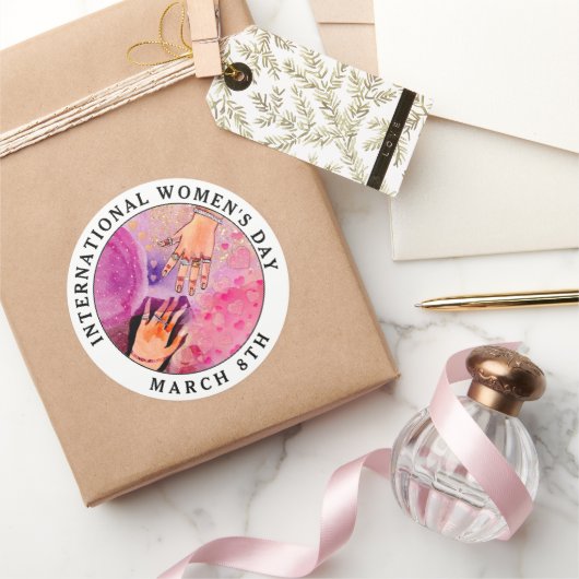Internationaler Frauentag 8. März Rosa Kunst Runder Aufkleber (Schenken)
