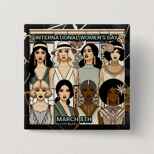 Internationaler Frauentag | Art Deco Women Button (Vorderseite)