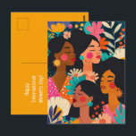Internationaler Frauentag in Blumengelb Postkarte<br><div class="desc">Eine schöne Gruppe von Frauen aus verschiedenen Kulturen mit einem Blumenmotiv in leuchtenden Farben.</div>