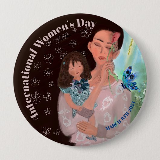 Internationaler Frauentag mit Mädchenknöpfe Button (Vorderseite)