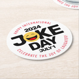 Internationaler Joke Day Laughing Face Runder Pappuntersetzer