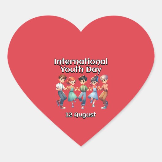 Internationaler Jugendtag. 12 August Herz-Aufkleber (Vorderseite)