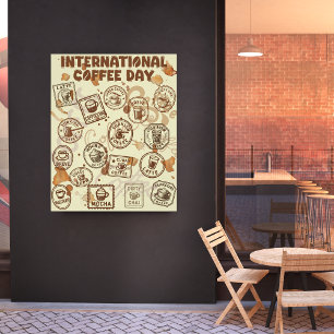 Internationaler Kaffeetag Vintage Briefmarke Poster