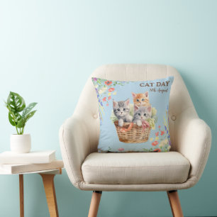 Internationaler Katzentag Wasserfarbe Wildblume Kissen