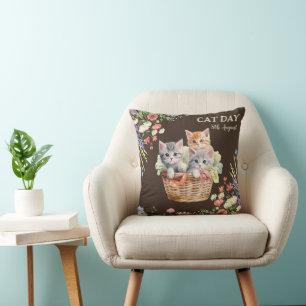 Internationaler Katzentag Wasserfarbe Wildblume Kissen