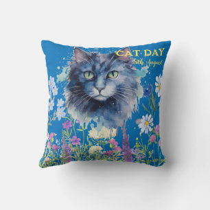 Internationaler Katzentag Wasserfarbe Wildblume Kissen