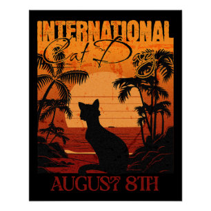Internationaler Retro-Sonnenuntergangs-Katzentag Poster