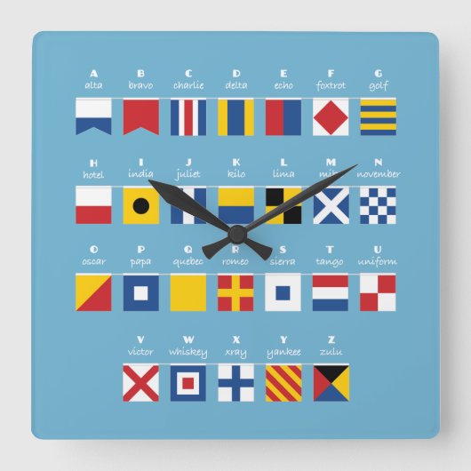 Internationaler Signalkodex Alphabet Quadratische Wanduhr (Vorderseite)