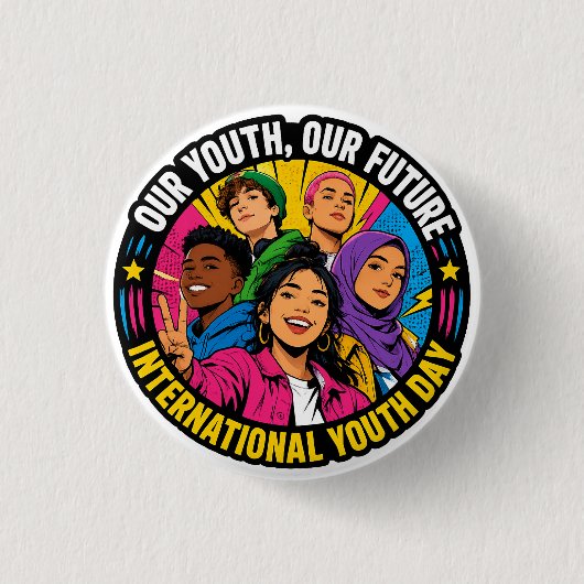 Internationaler Tag der Jugend Aufkleber Button (Vorderseite)