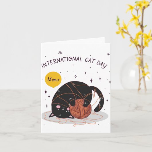 Internationaler Tag der Katze Karte (Gelbe Blume)