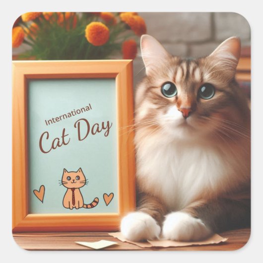 Internationaler Tag der Katze Quadratischer Aufkleber (Vorderseite)
