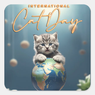 Internationaler Tag der Katze Quadratischer Aufkleber