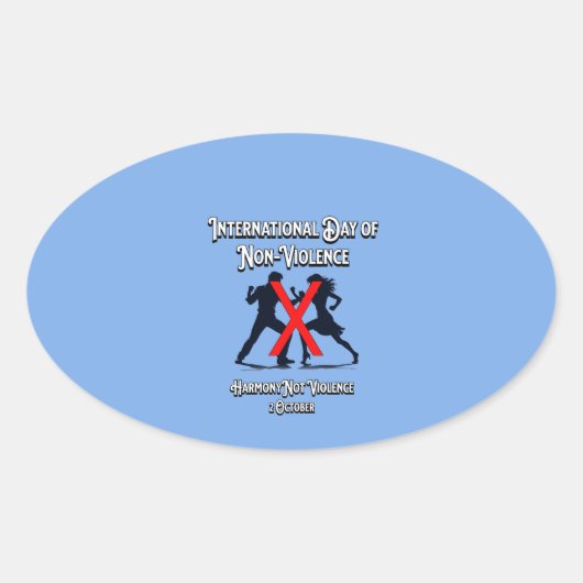Internationaler Tag der Nicht-Gewalt. Harmonie. Ovaler Aufkleber (Vorderseite)