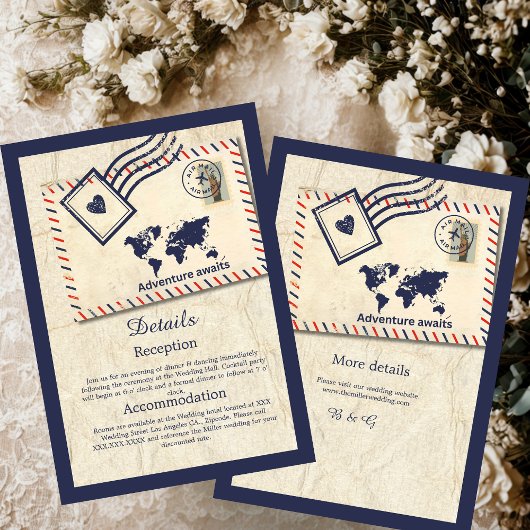 Internationales Abenteuer Rustikale Hochzeit in Ur Begleitkarte