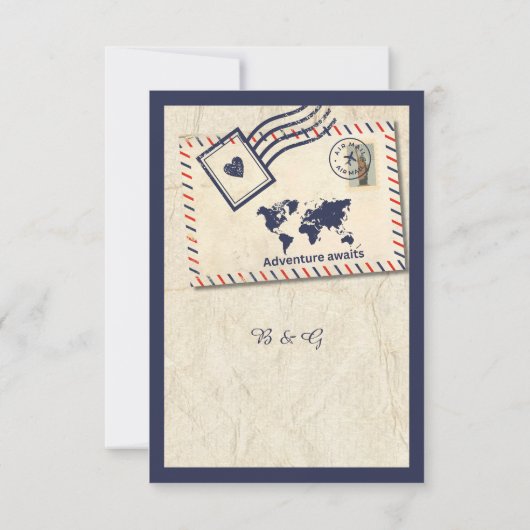 Internationales Abenteuer Rustikale Hochzeit in Ur RSVP Karte (Rückseite)