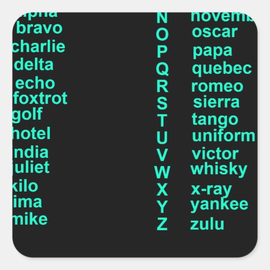 Internationales Alphabet Quadratischer Aufkleber (Vorderseite)