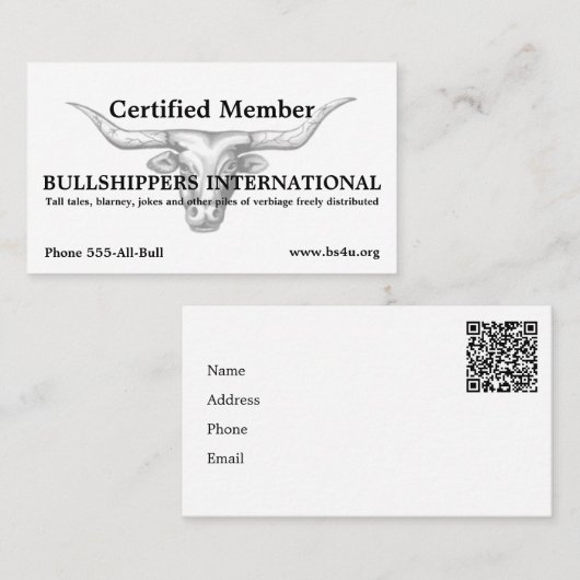 Internationales Bullshippers-Mitglied mit QR-Code Visitenkarte (Vorne/Hinten)
