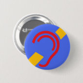 Internationales Symbol für taubes, rot, gelb auf Button (Vorne & Hinten)