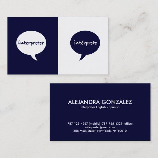 Interpret-Englisch-Spanisch Visitenkarte (Vorne/Hinten)