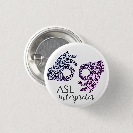 "Interpreter" American Sign Language (Ombré) Button (Vorne & Hinten)