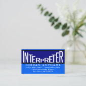 Interpreter Funky Text Blue Business Card Visitenkarte (Stehend Vorderseite)