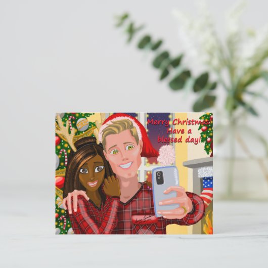 Interracial Couple Weihnachtskarte Karte (Stehend Vorderseite)