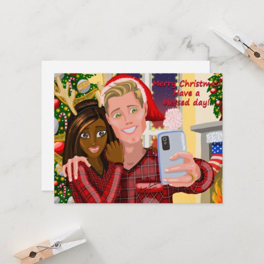 Interracial Couple Weihnachtskarte Karte (Vorderseite/Rückseite Beispiel)