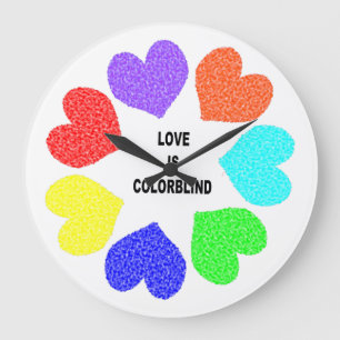 Interracial Love Rainbow Hearts Wall Clock Große Wanduhr