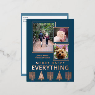 Interreligiös 3 Foto Einfach Modern Navy Roségold Folien Feiertagspostkarte